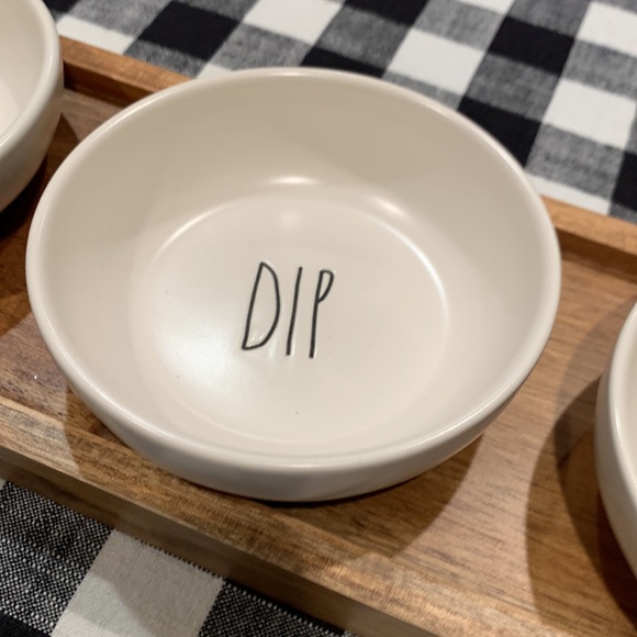 Rae Dunn "Taste, Eat, Dip" Ceramic Wood Serving Bowls Dish Tray Set - Picture 5 of 10